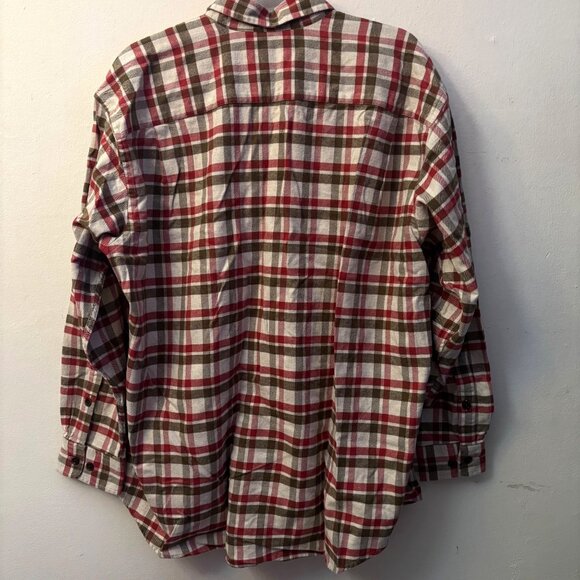Orvis Lodge Flannel Shirt XL Plaid Red Brown Collared Button Up 100% Cotton - Picture 2 of 5